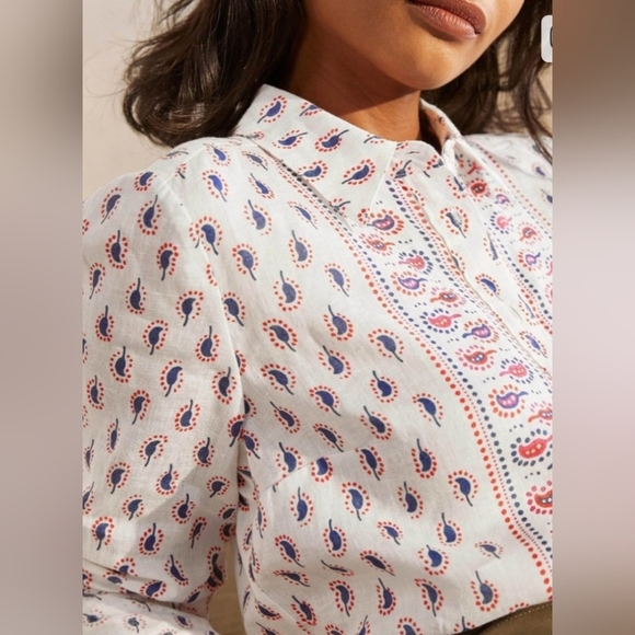 Boden Linen Shirt in lvory Paisley Stamp - Picture 2 of 8